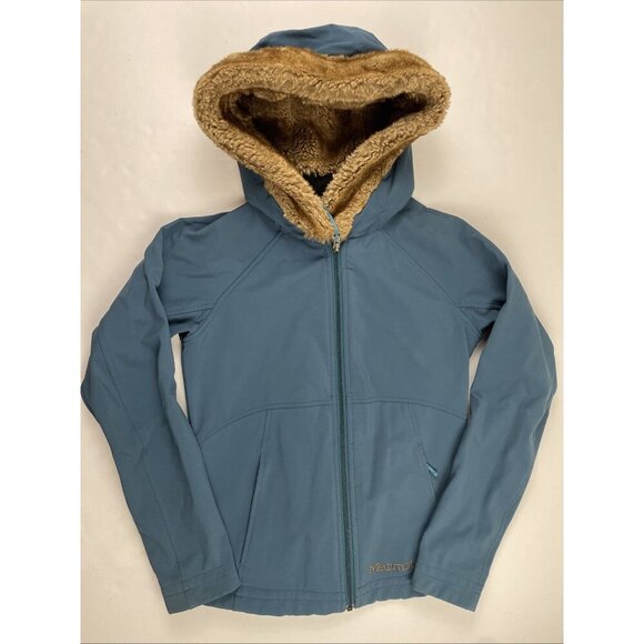 Marmot Jacket Women’s XS Green Soft Shell Faux Fur Lined Hood Winter Coat - Picture 2 of 9